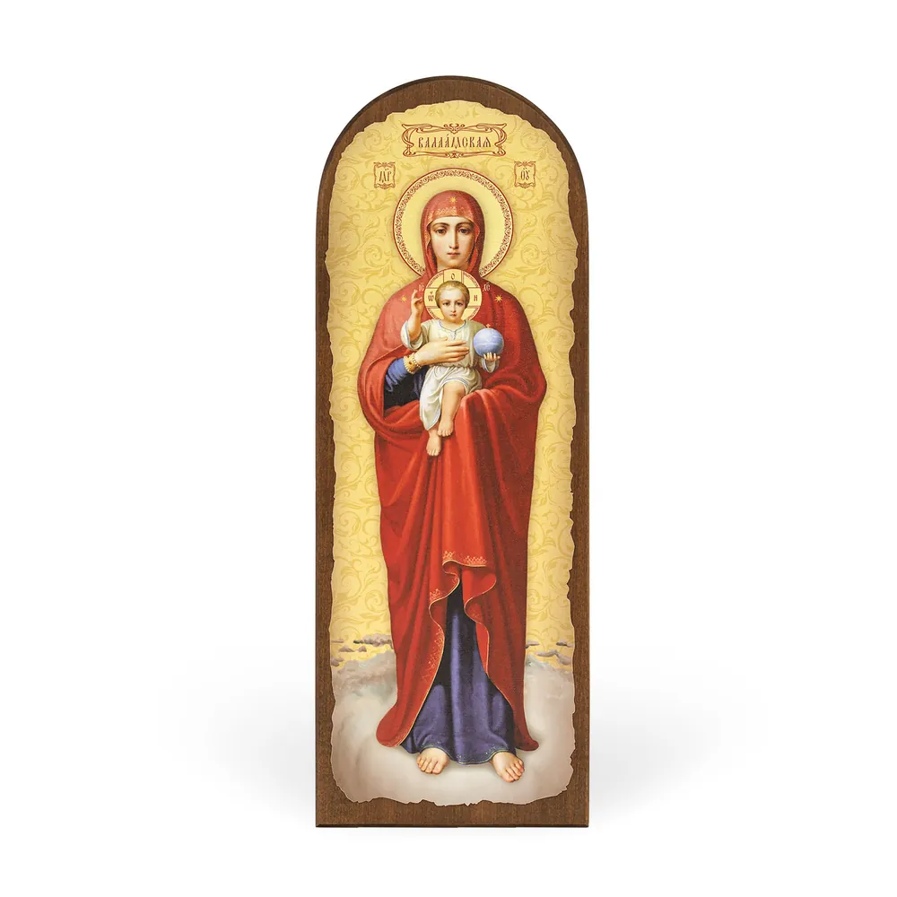 Икона на дереве 18х50 арочная, канвас, упаковка Валаамская БМ (желтый фон)