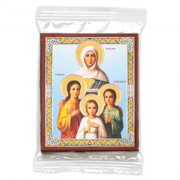Icon on wooden panel 6×9 double embossing, annotation, packaging Faith, Hope, Love 4