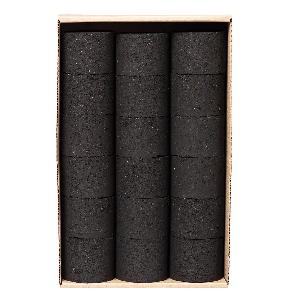 Censer charcoal of shell walnut nut (size 38×30 mm, 18 pcs in tray)