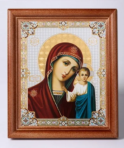 Icon in wooden frame №1 11×13 double embossing Kazan Mother of God 14