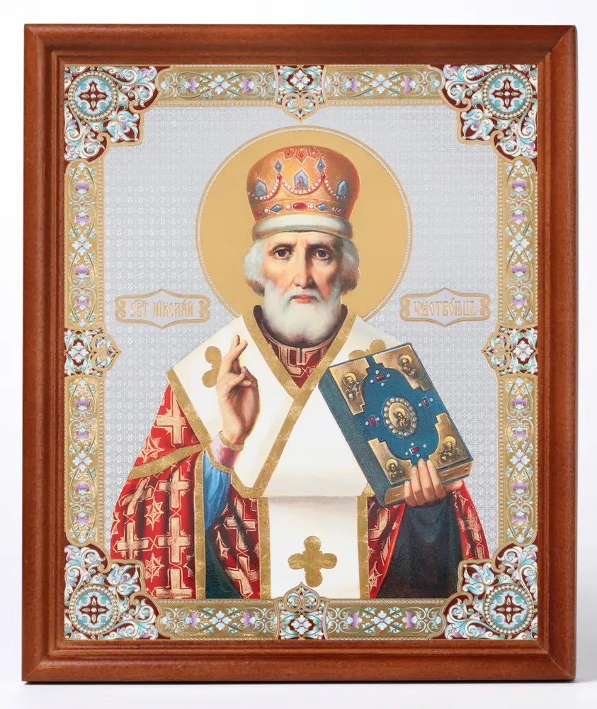 Icon in wooden frame №1 18×24 double embossing Nicholas the Wonderworker 14