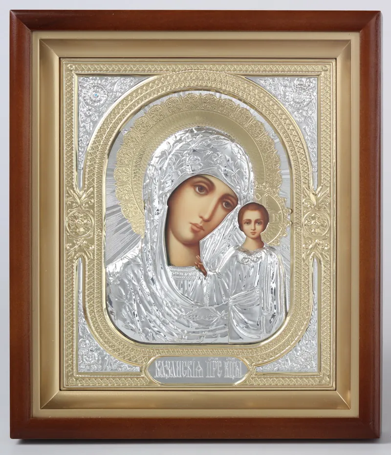 ხატი კიოტში 18×24 რთული, ფოტო, მოცულობითი მოჭედილობა №1 ყაზანის ღვთისმშობელი