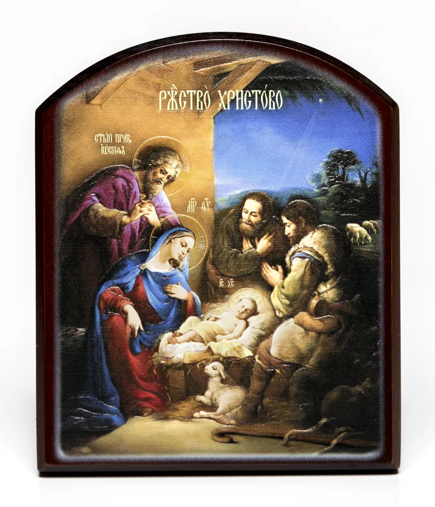 Icon on board 10×12 3D print, arched, varnish Nativity of Christ 2