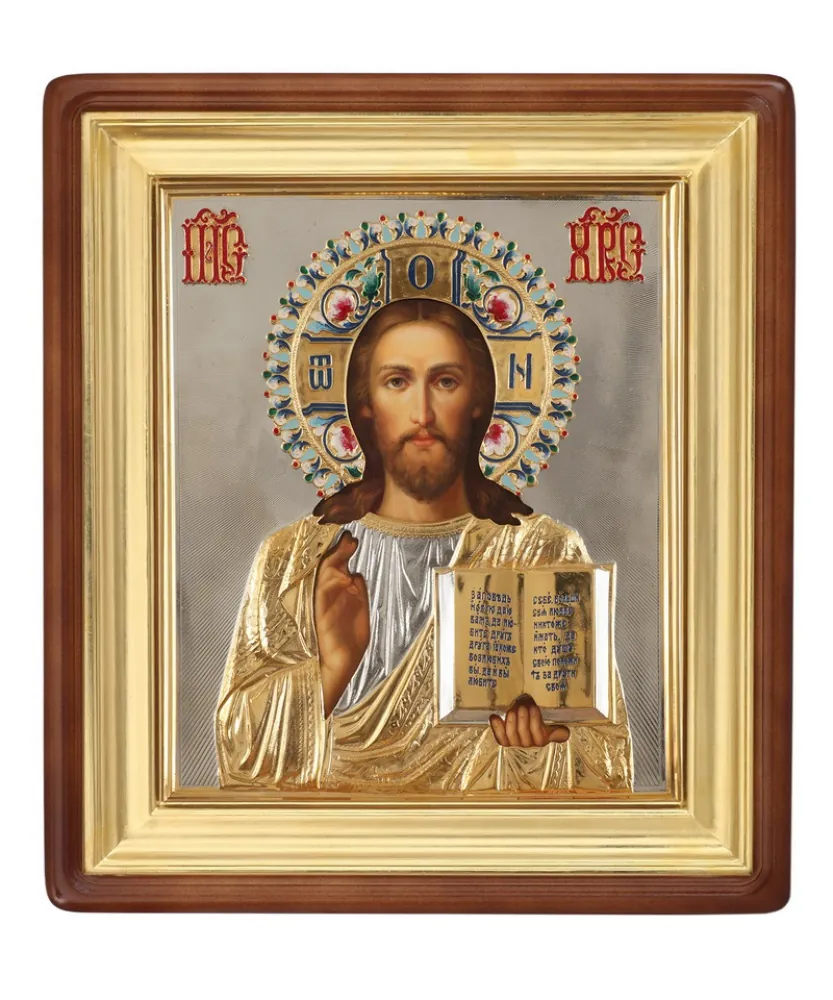 Painted icon in icon case 24×30 oil, riza cover №80, enamel, icon case №1 Saviour