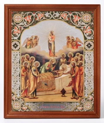 Icon in wooden frame №1 18×24 double embossing Dormition of the Theotokos 2
