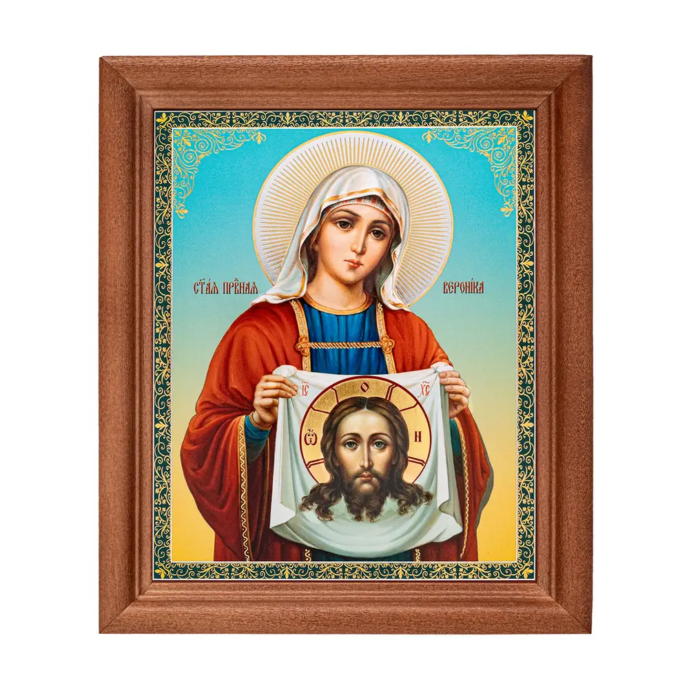 Икона в деревянной рамке №1 11х13 двойное тиснение Вероника Палестинская