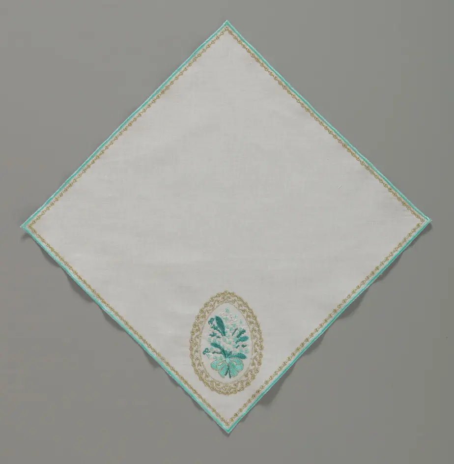 Embroidered church Easter napkin metallic thread linen 32×32 cm №1