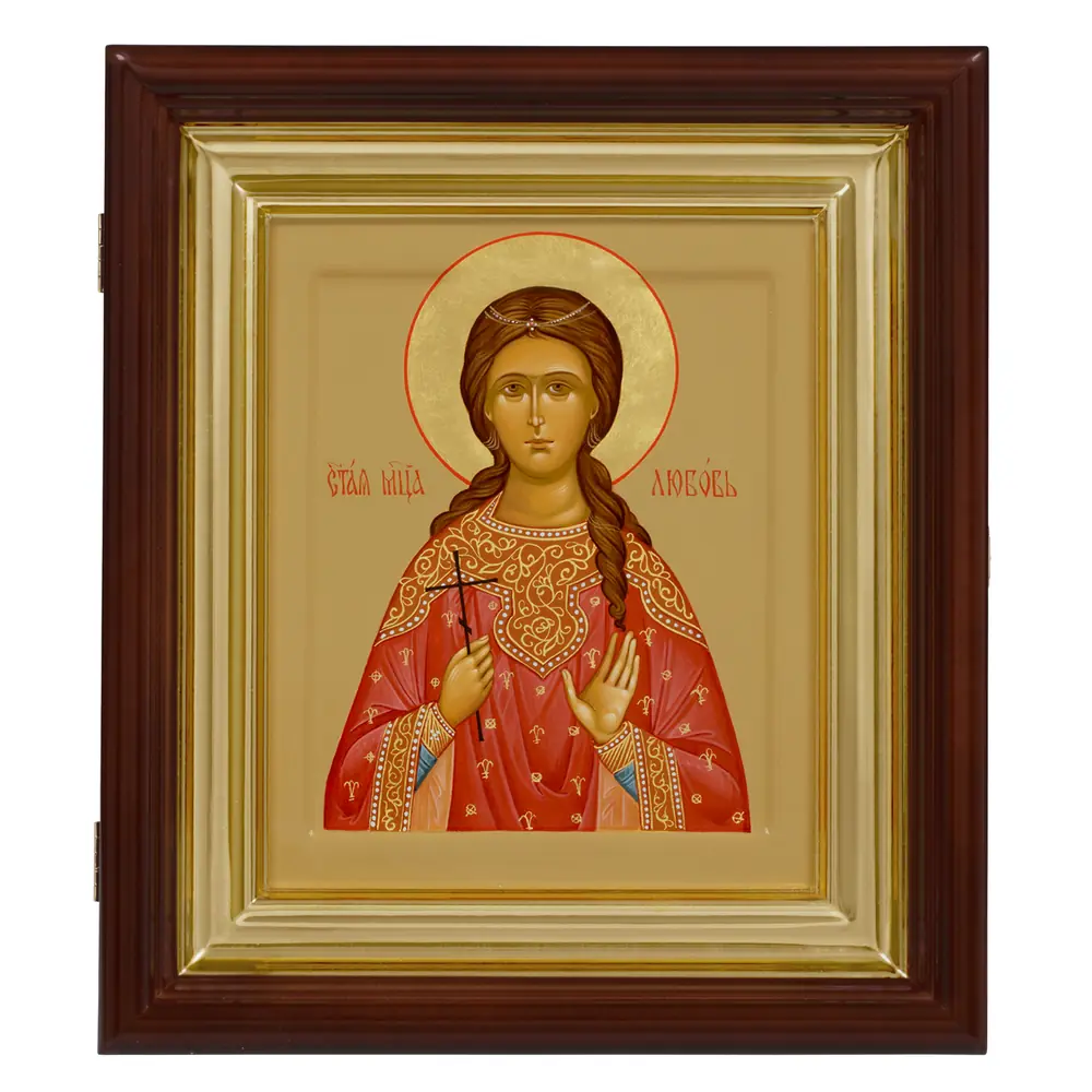 Painted icon on board in icon case 18×24 tempera, gilded halo, recessed field, icon case №1 Love, 05729
