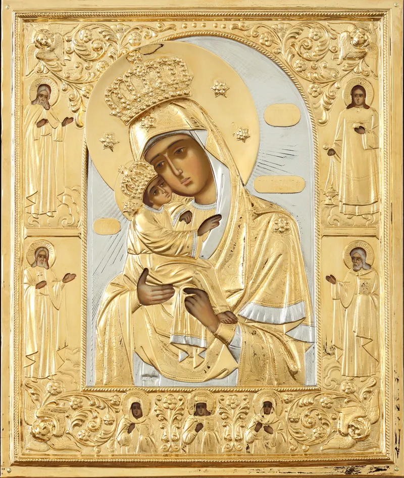Painted icon of the Mother of God «Pochaev» 22×26, oil, riza cover №296, gilding