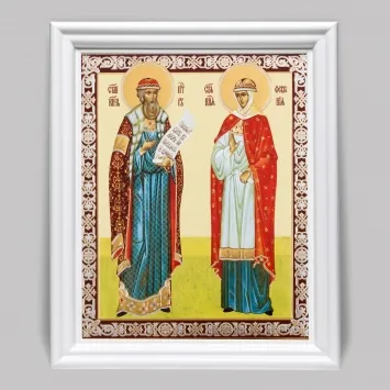 Icon in wooden frame №3 11×13 (white) double embossing Peter and Fevronia 3