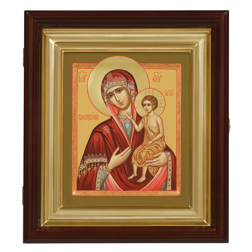 Painted icon on board in icon case 18×24 tempera, gilded halo, recessed field, icon case №1 Upbringing, 05724