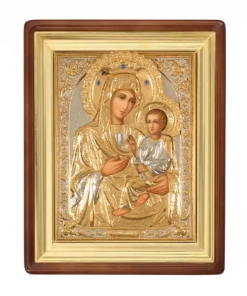 Painted icon in icon case 50×70 oil, riza cover №220, stones, icon case №1 Quick to Hearken Mother of God