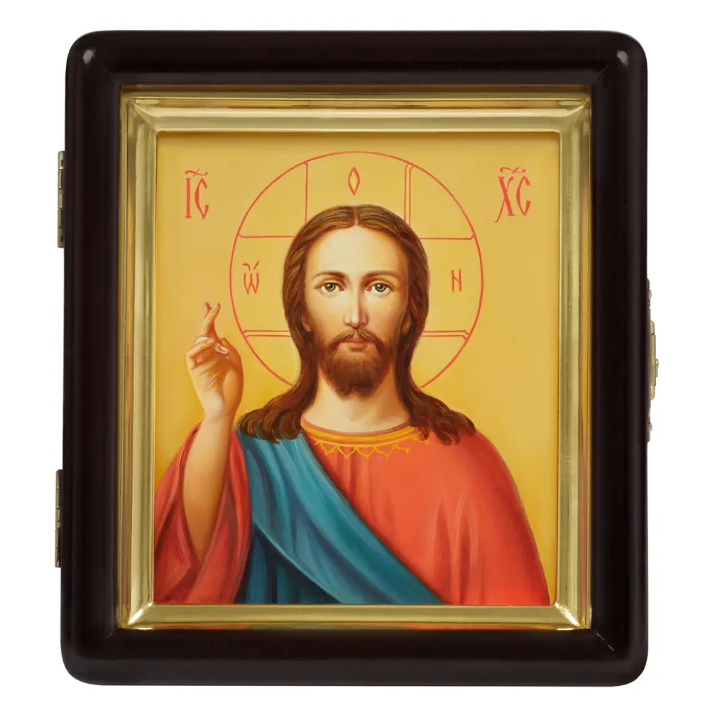 Painted icon on board in icon case 11×13 oil, icon case №1 Saviour, 06112