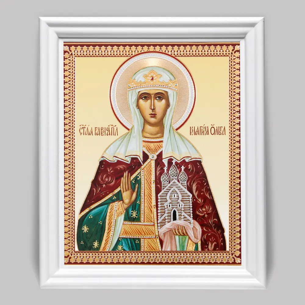 Icon in wooden frame №3 11×13 (white) double embossing Olga, St Equal-to-the-Apostles Great Princess (4)