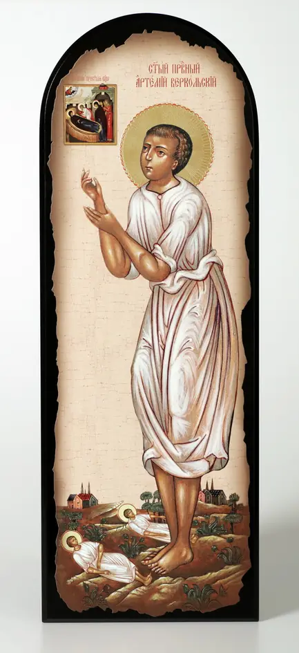 Icon on MDF 18×50 arched, 3D print, varnish Artemius of Verkola