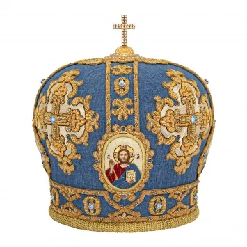 Mitre hand embroidery №551 gabardine, metallic thread, jewellery stones, images embroidered 4 pcs, jewellery cross, case (p)