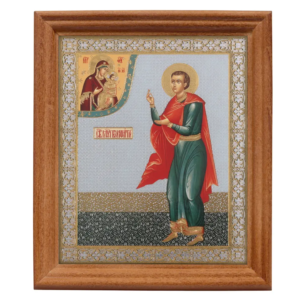 Икона в деревянной рамке №3 11х13 двойное тиснение Вонифатий