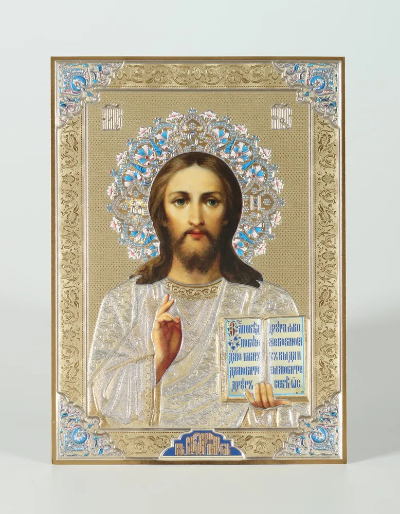 Icon on wooden panel 13×18 blind embossing Saviour