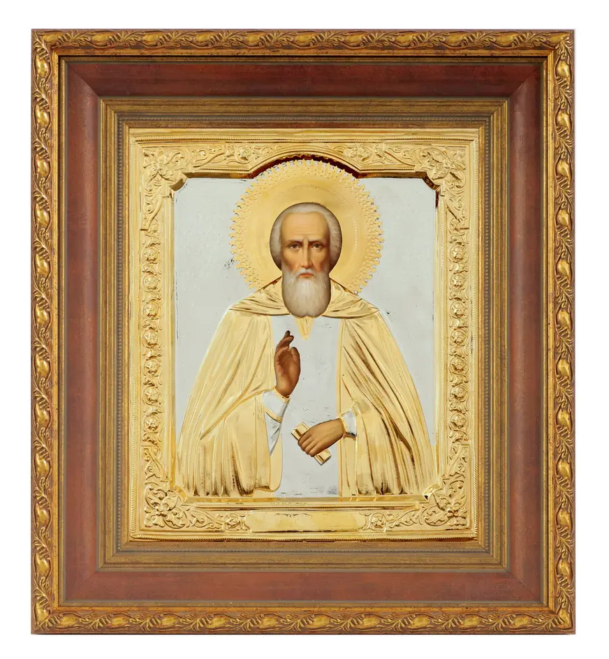 ფერწერული ხატი კიოტში 24×30 ზეთი, მოჭედილობა №191, მქრქალი მოოქროვება, კიოტი №22 სერგი რადონეჟელი