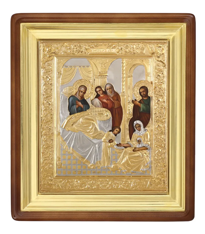 Painted icon in icon case 24×30 oil, riza cover №283, icon case №1 Nativity of the Theotokos