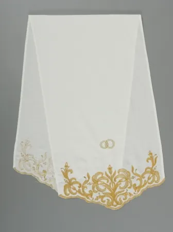 Wedding towel cord embroidery №8, white with gold