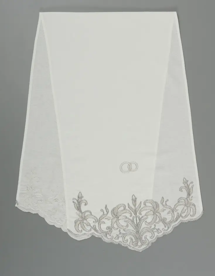 Wedding towel cord embroidery №8, white with silver