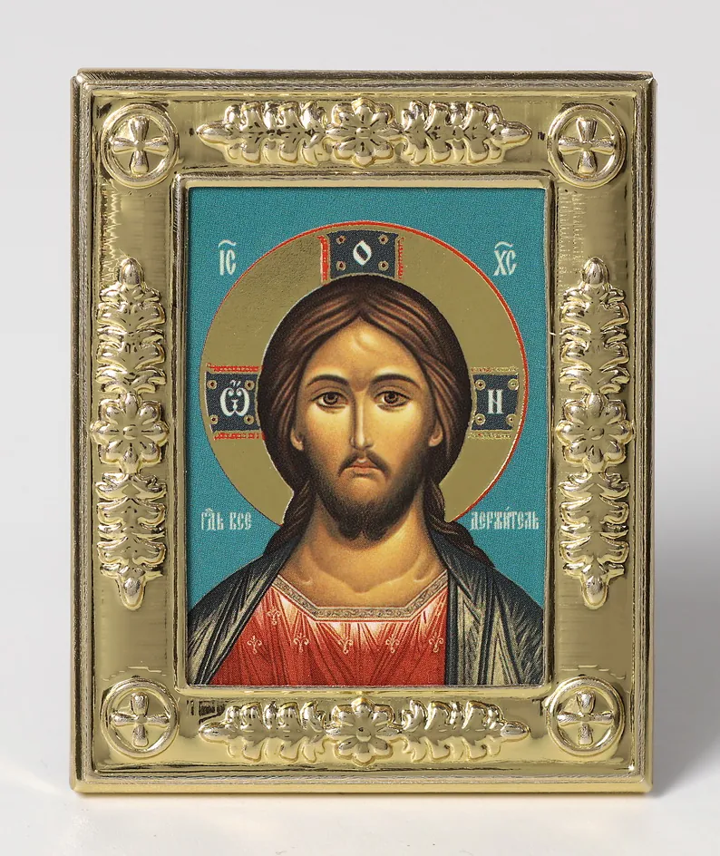 Icon in metal frame 4×5 embossing, on adhesive tape Saviour