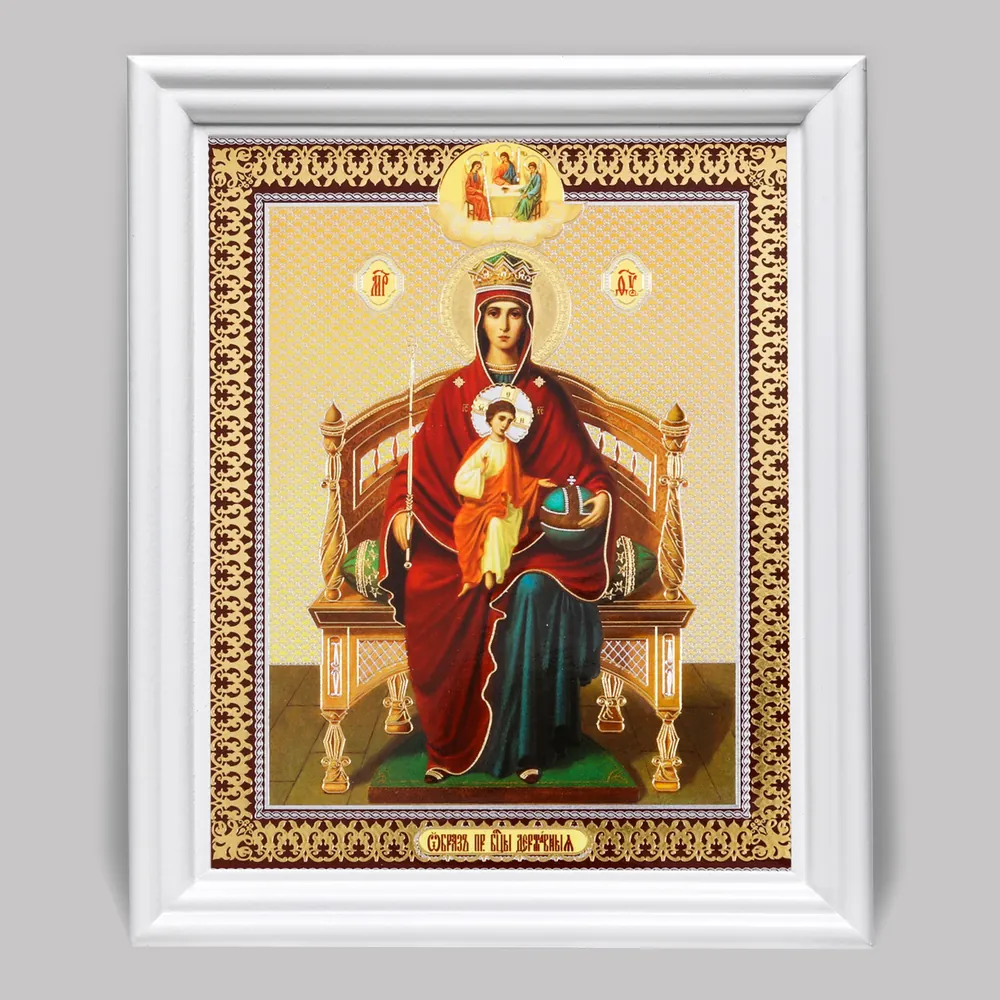 Icon in wooden frame №3 11×13 (white) double embossing Reigning Mother of God