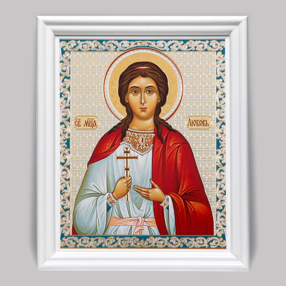 Icon in wooden frame №3 11×13 (white) double embossing Love of Rome, maiden, Martyr (2)