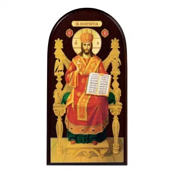 Icon on board 11×22 3D print, arched, varnish Saviour on throne 1