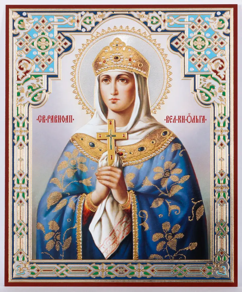 Icon on wooden panel 11×13 double embossing Olga, St Equal-to-the-Apostles Great Princess (6)