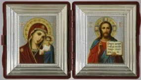 Icon in plastic frame double folding icon 6×7 metallised (embossing) Saviour-Kazan Mother of God 14