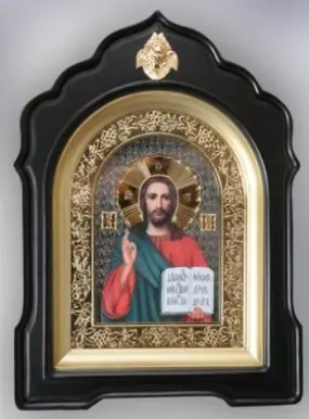 ხატი კიოტში 24×30 ფიგურული, თაღოვანი, ფოტო, მოცულობითი მოჭედილობა ღია, მოოქროვება მაცხოვარი