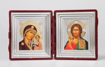 Icon in plastic frame double folding icon 6×7 metallised (embossing) Saviour-Kazan Mother of God 10
