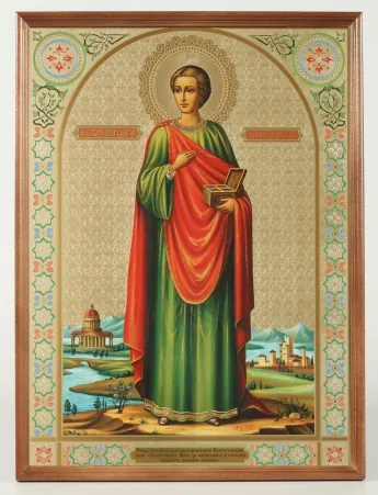 Icon in wooden frame №1 30×40 double embossing, packaging Panteleimon (full-length) 01