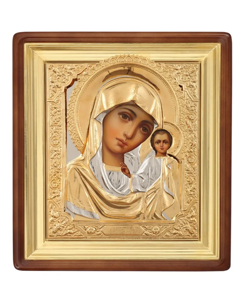 Painted icon in icon case 24×30 oil, riza cover №30, icon case №1 Kazan Mother of God