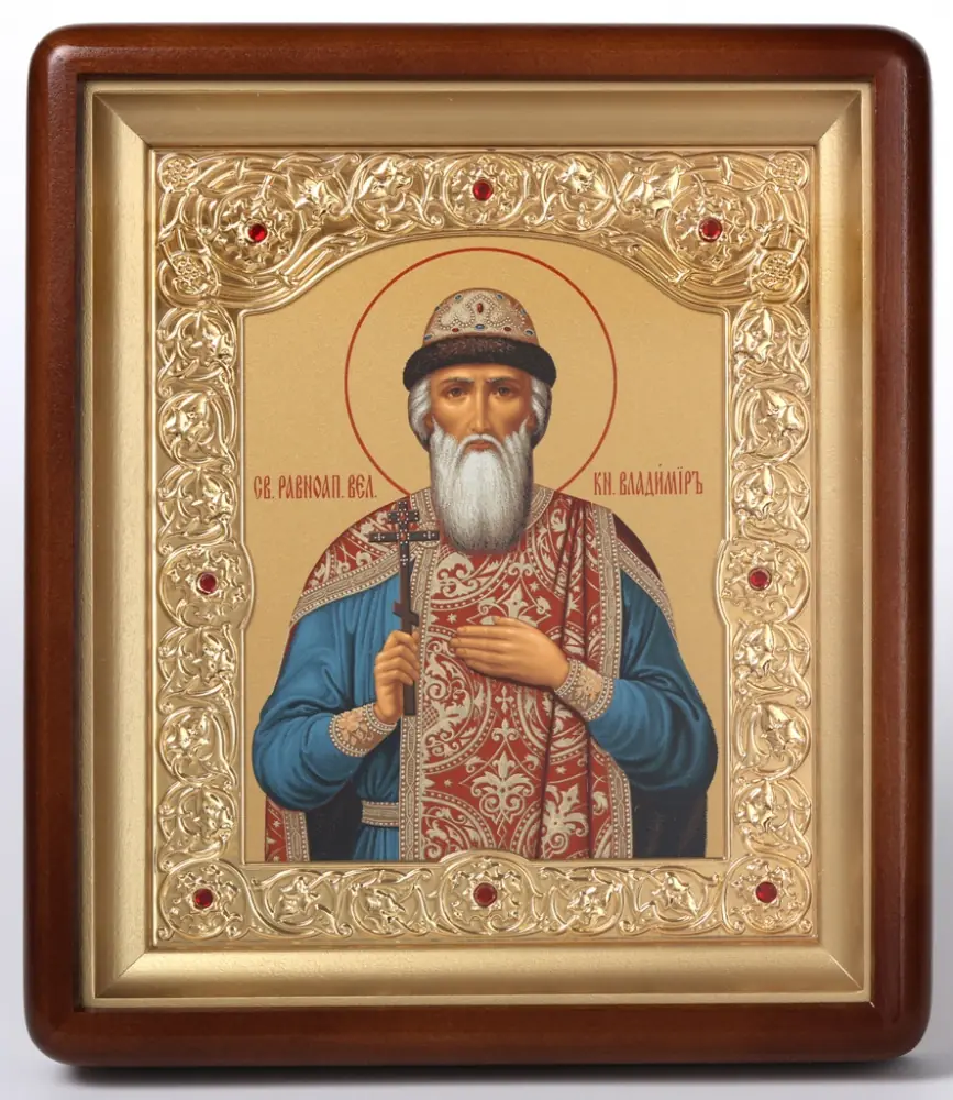 Icon in icon case 18×24 shaped, tempera, shaped frame, gilded Vladimir Equal-to-the-Apostles Prince of Kiev 1