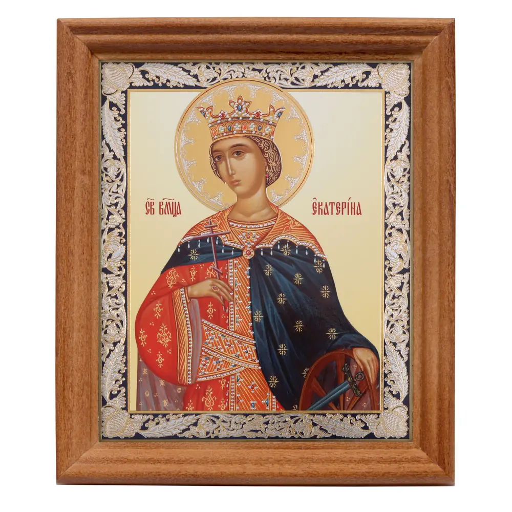 Икона в деревянной рамке №3 11х13 двойное тиснение Екатерина Александрийская, вмц. (3)