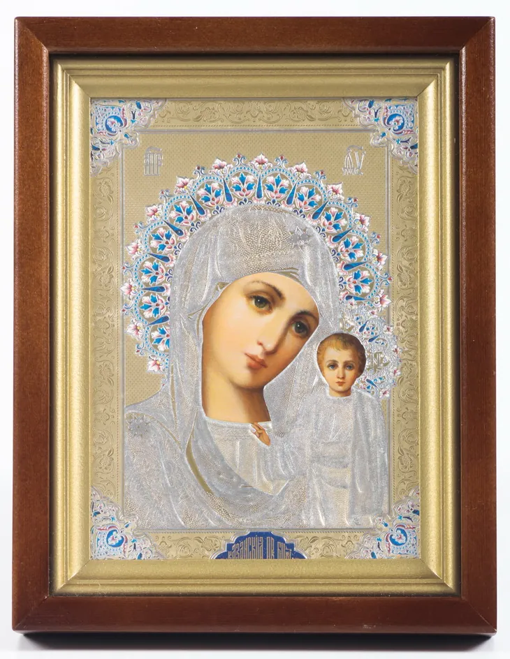 ხატი კიოტში 13×18 რთული, რელიეფური ტვიფრი ყაზანის ღვთისმშობელი