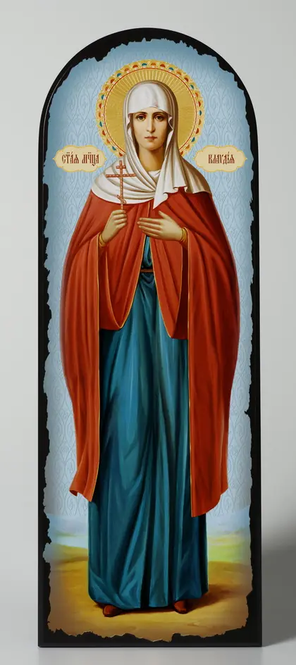 Icon on MDF 18×50 arched, 3D print, varnish Claudia