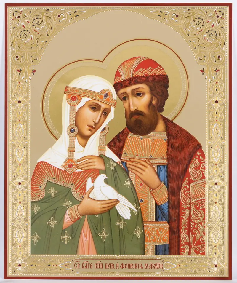 Icon on hardboard №1 18×24 double embossing Peter and Fevronia 7