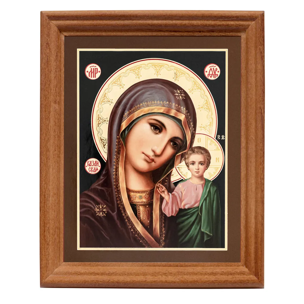 Икона в деревянной рамке №3 11х13 двойное тиснение Казанская БМ 39