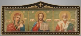Icon in plastic frame 2,8×9 triple with adhesive tape Kazan-Saviour-Nicholas the Wonderworker