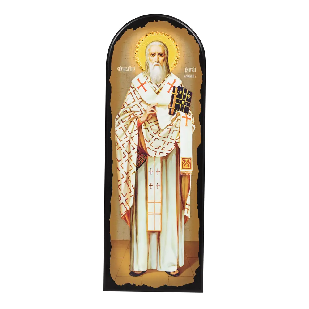Icon on MDF 18×50 arched, 3D print, varnish Dionysius the Areopagite