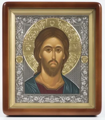 ხატი კიოტში 18×24 ფიგურული, ტემპერა, მოჭედილობა ნიკელი, მოოქროვილი გვირგვინი მაცხოვარი