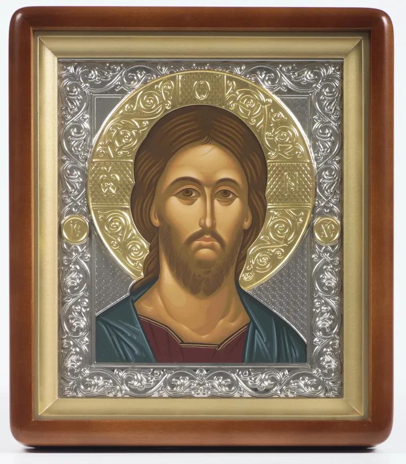 ხატი კიოტში 18×24 ფიგურული, ტემპერა, მოჭედილობა ნიკელი, მოოქროვილი გვირგვინი მაცხოვარი