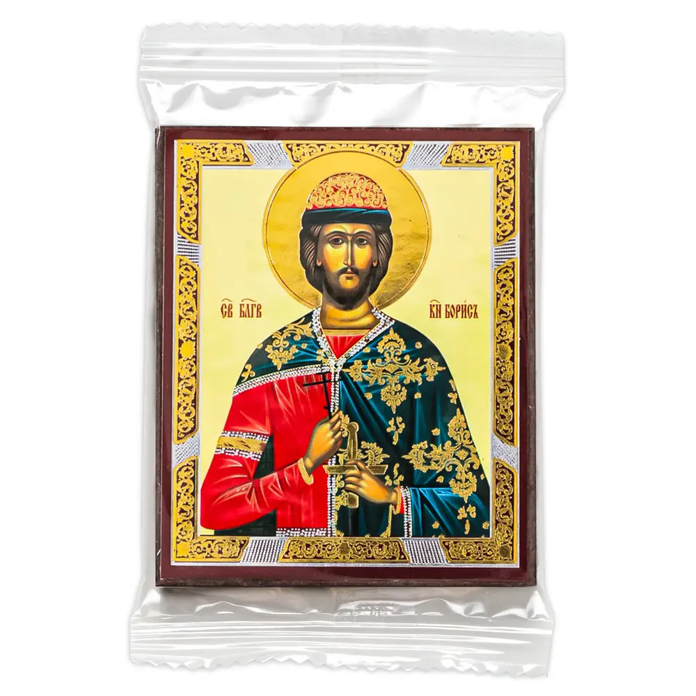 Icon on wooden panel 6×9 double embossing, annotation, packaging Boris 3