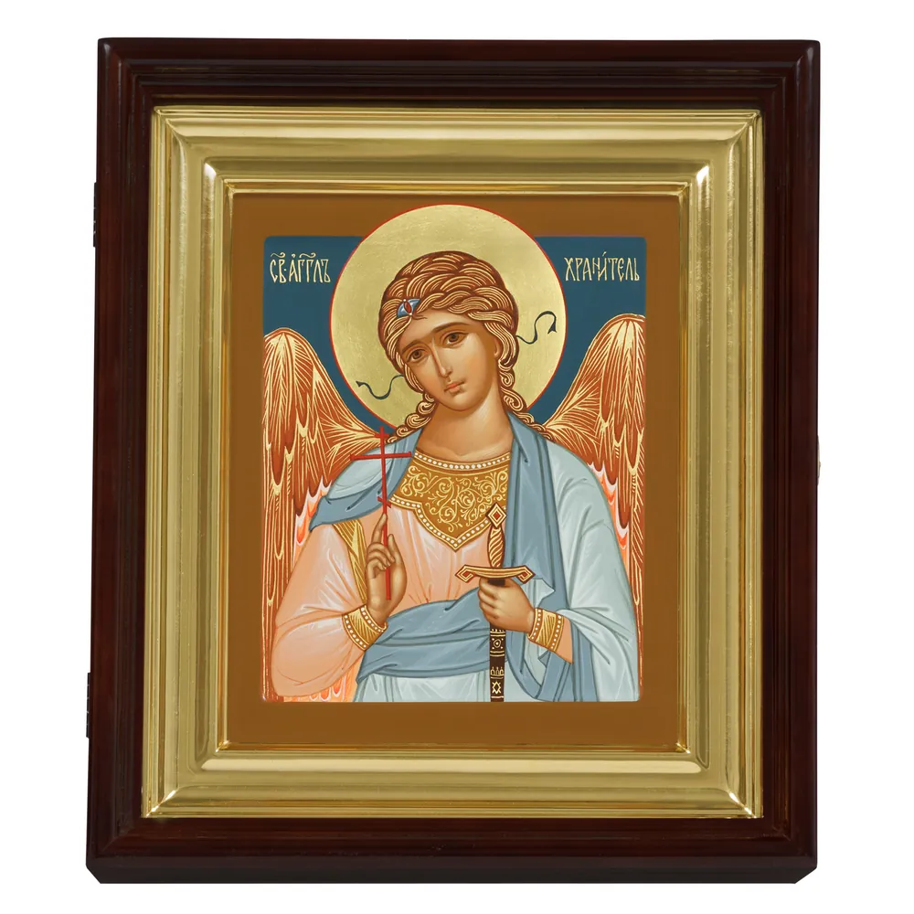 ფერწერული ხატი დაფაზე კიოტში 18×24 ტემპერა, მოოქროვილი შარავანდედი, კიდობანი, კიოტი №1 მფარველი ანგელოზი, 06168