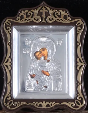 Icon in plastic frame icon case 6×7 carved metallised with riza Vladimir Mother of God