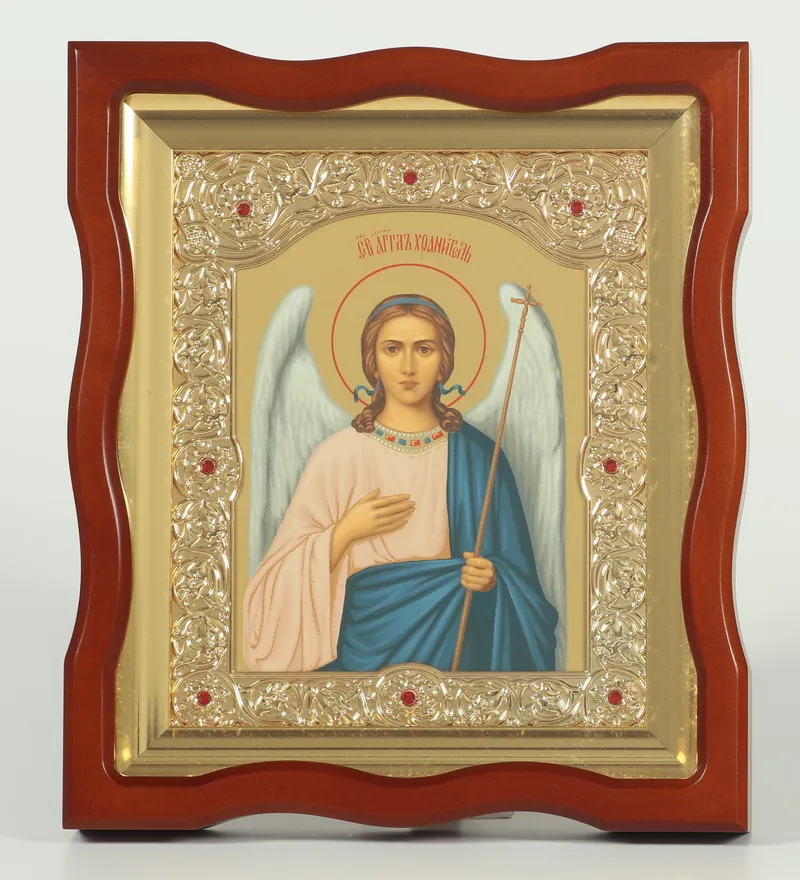 ხატი კიოტში 18×24 ფიგურული №4 ტემპერა, ფიგურული ჩარჩო, მოოქროვილი, ბაგეტის ქვეჩარჩო მფარველი ანგელოზი 1